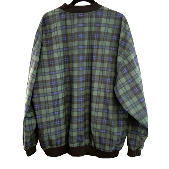 Izod Green Blue Plaid Nylon Pullover Jacket Golf Transitional Weather Crew Neck - Picture 4 of 4